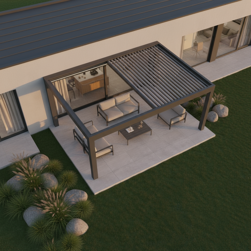 Retractable louvered roof