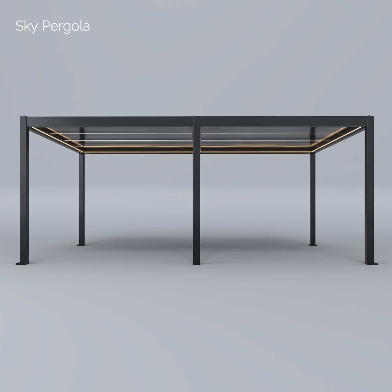 Display model: SkyMotion LED Aluminium Pergola 4m x 5m motorised (LED in frame only)